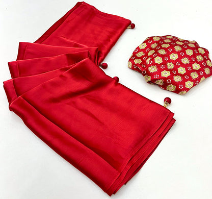 Red Crepe Silk Readymade/Easy Saree