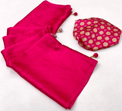 Pink Crepe Silk Readymade/Easy Saree