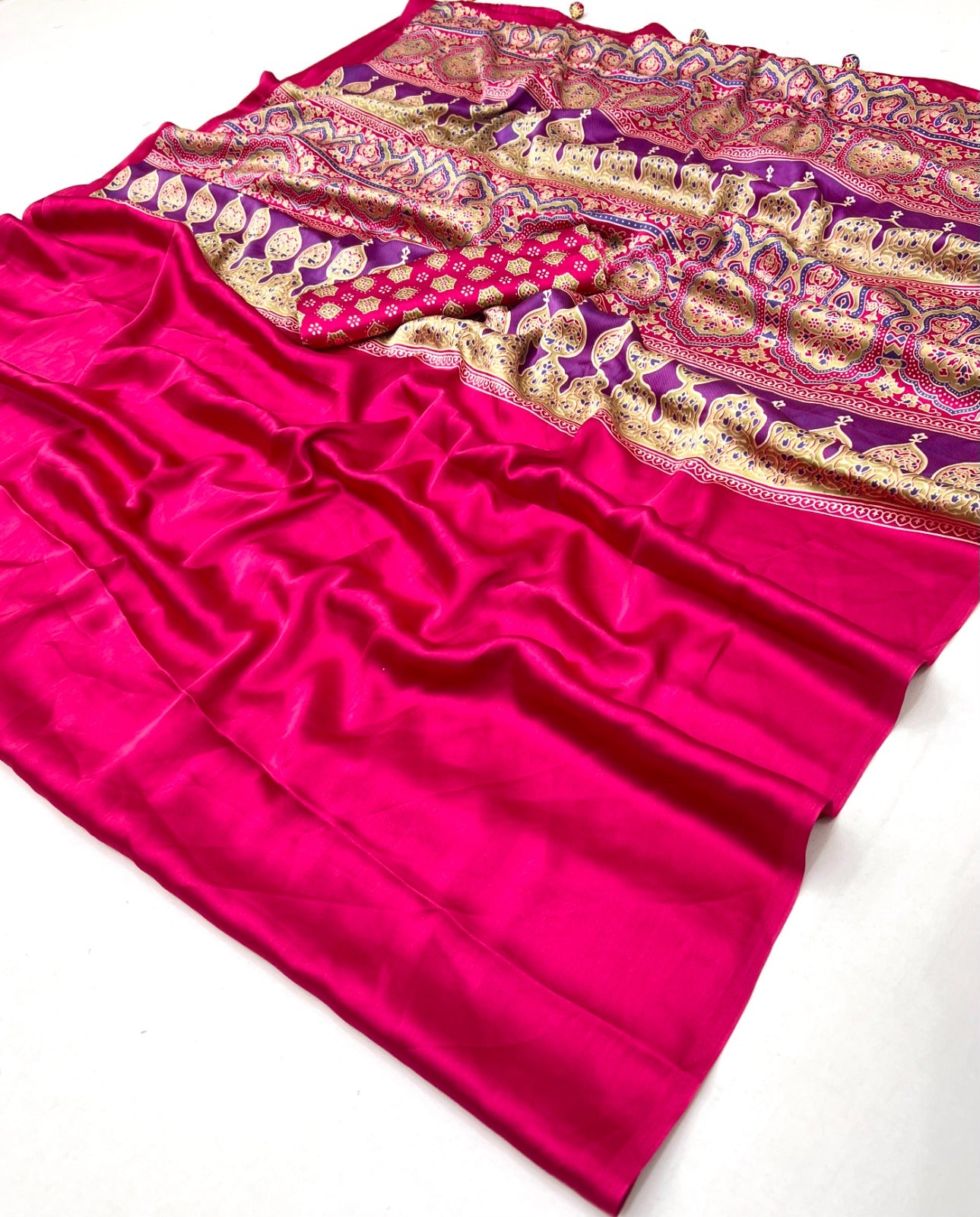 Pink Crepe Silk Readymade/Easy Saree