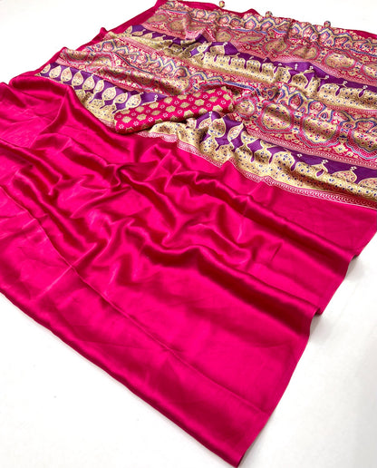Pink Crepe Silk Readymade/Easy Saree