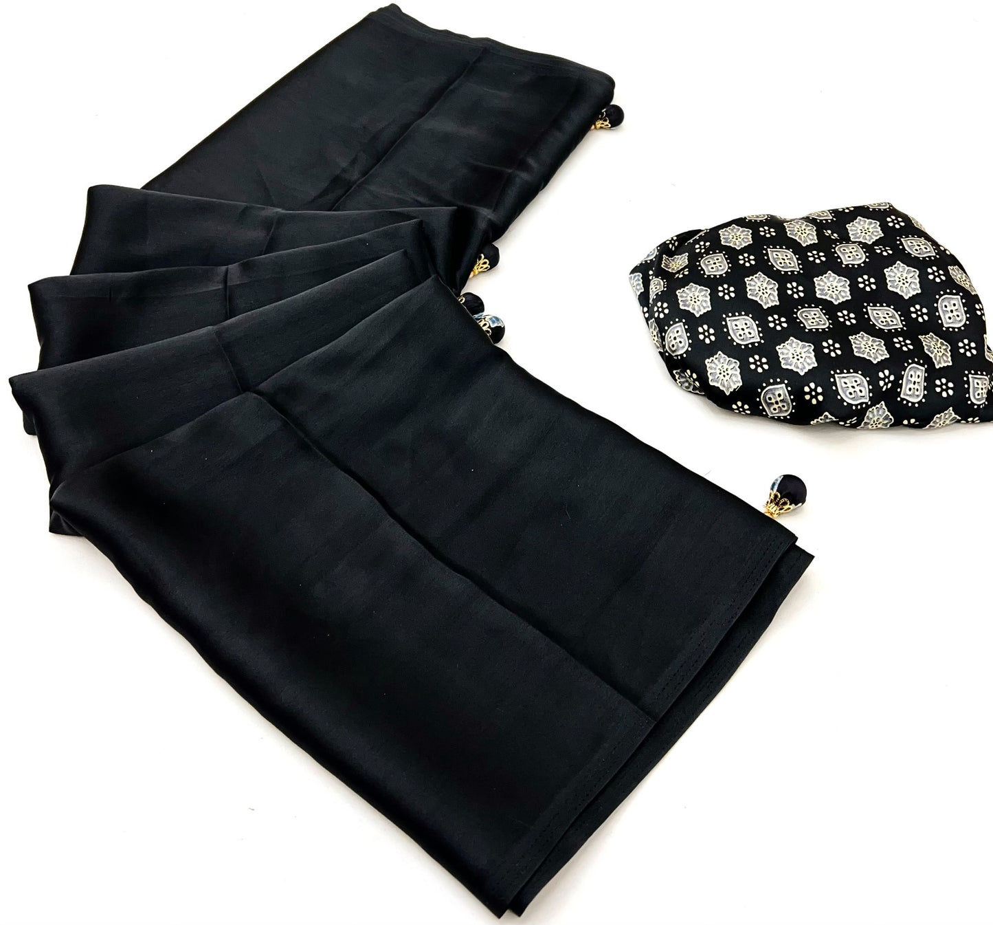 Black Crepe Silk Readymade/Easy Saree