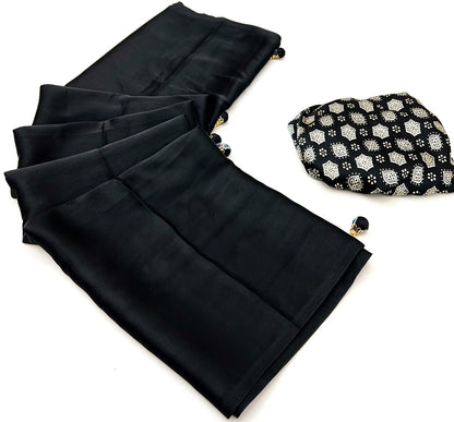 Black Crepe Silk Readymade/Easy Saree