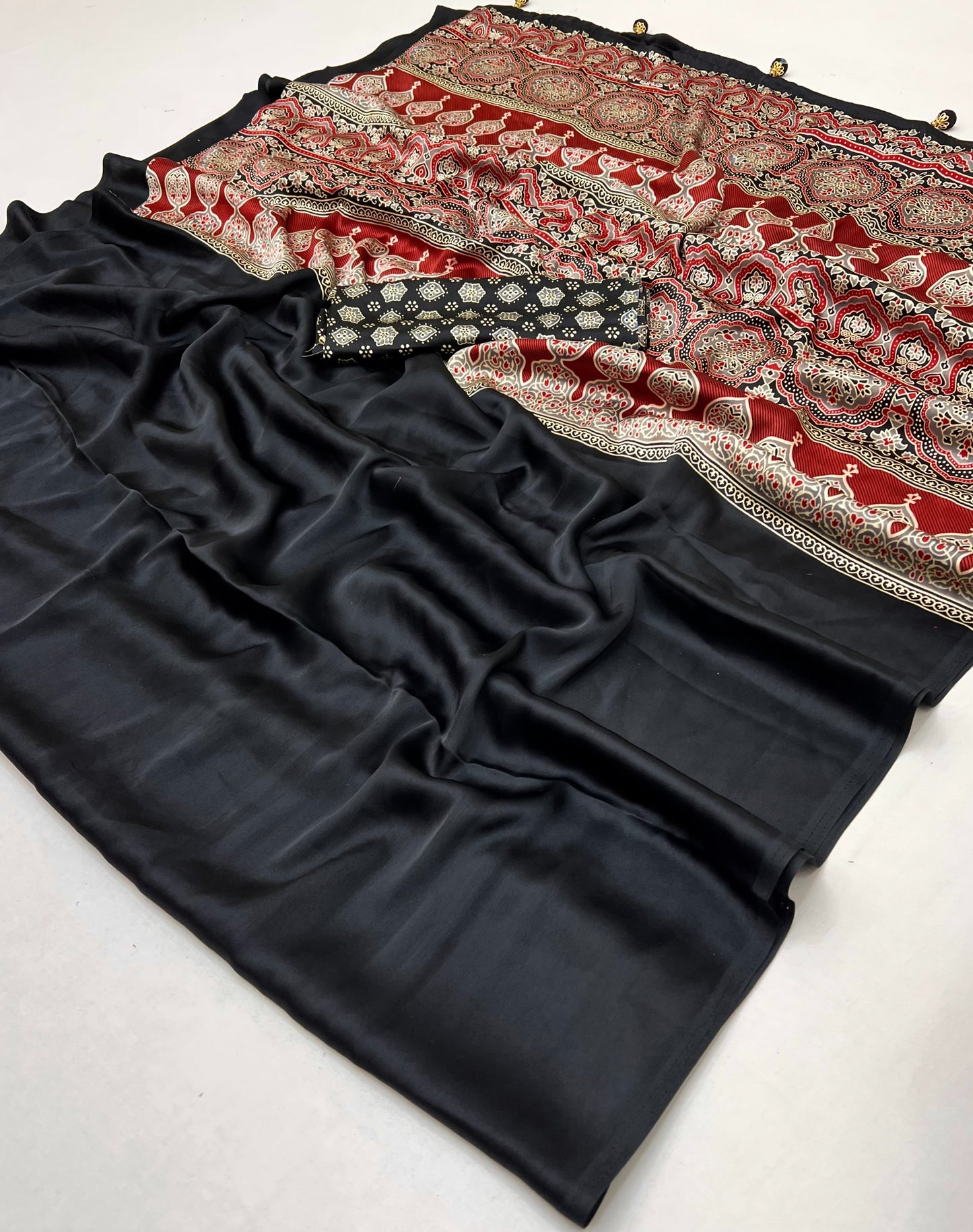 Black Crepe Silk Readymade/Easy Saree