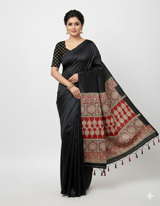 Black Crepe Silk Readymade/Easy Saree