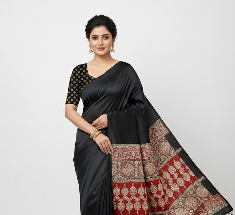 Black Crepe Silk Readymade/Easy Saree