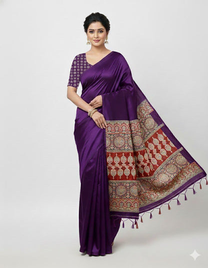 Purple Crepe Silk Readymade/Easy Saree
