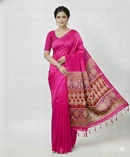 Pink Crepe Silk Readymade/Easy Saree