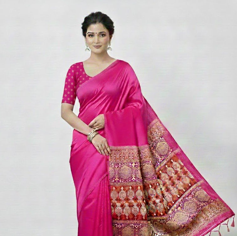 Pink Crepe Silk Readymade/Easy Saree