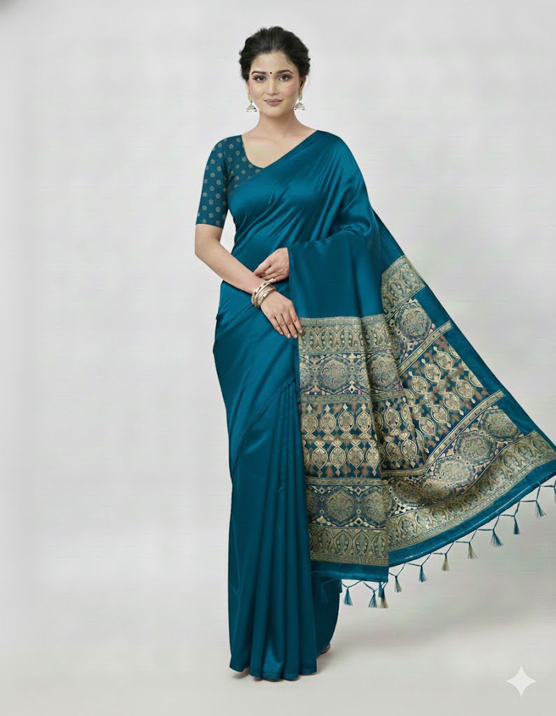 Blue Crepe Silk Readymade/Easy Saree