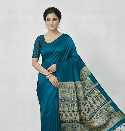 Blue Crepe Silk Readymade/Easy Saree