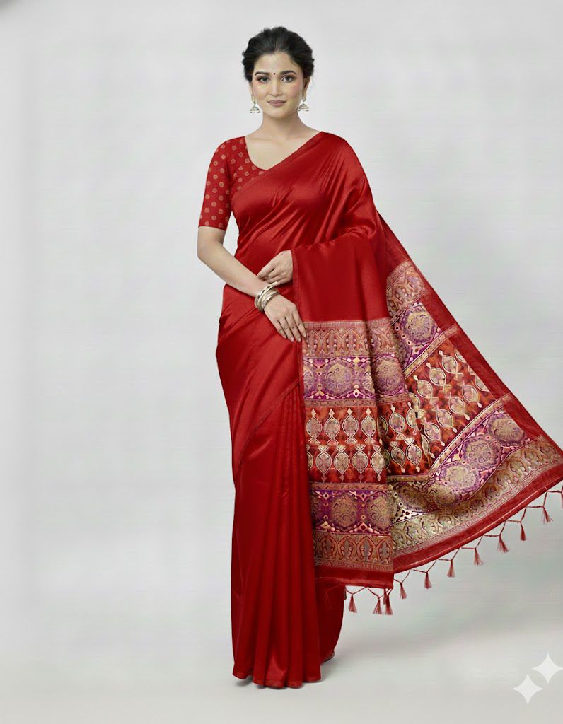 Red Crepe Silk Readymade/Easy Saree
