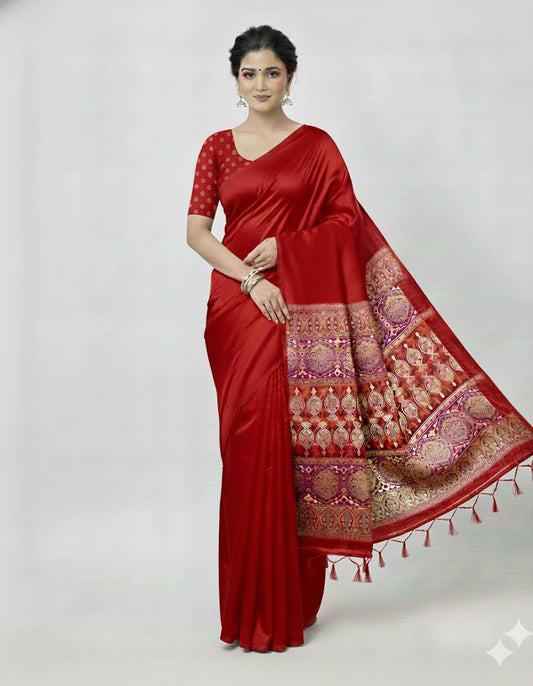 Red Crepe Silk Readymade/Easy Saree