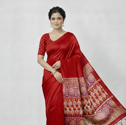 Red Crepe Silk Readymade/Easy Saree