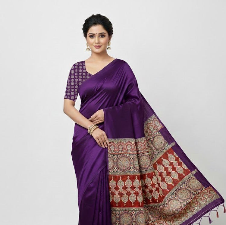Purple Crepe Silk Readymade/Easy Saree