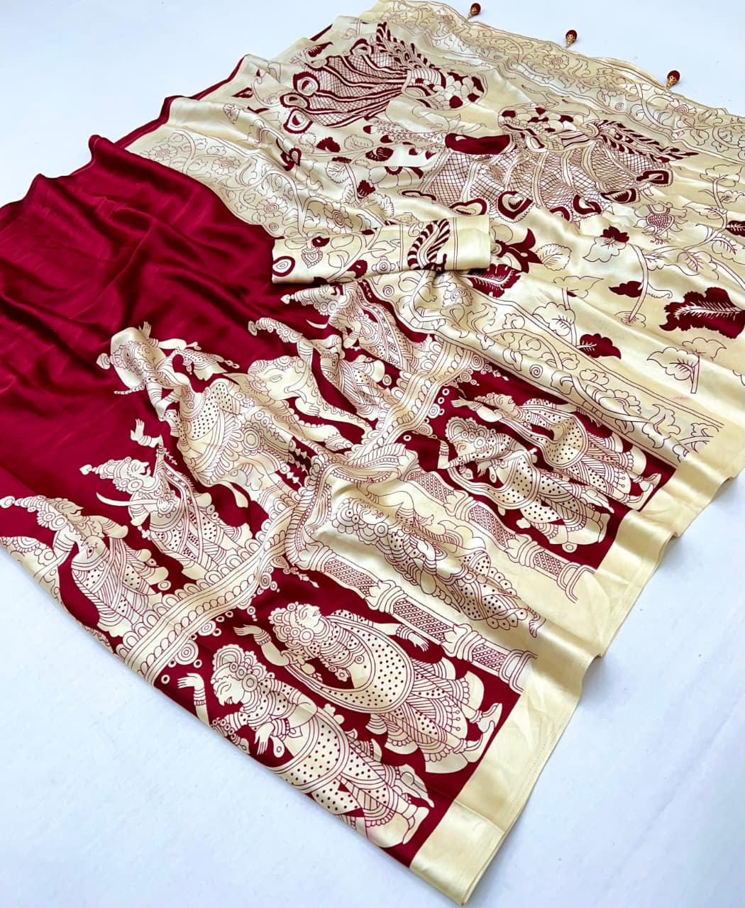 Red & Beige Crepe Silk Ready To Wear/Easy Saree