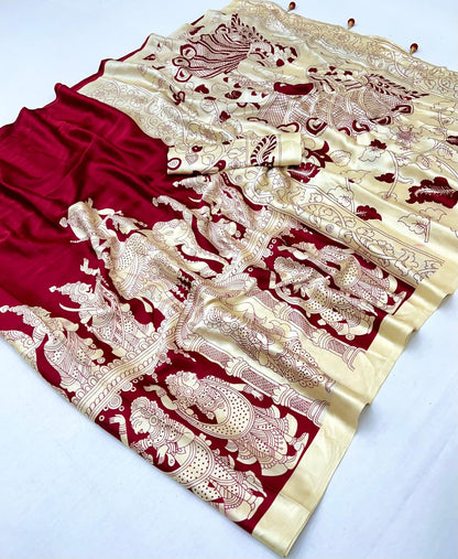 Red & Beige Crepe Silk Ready To Wear/Easy Saree