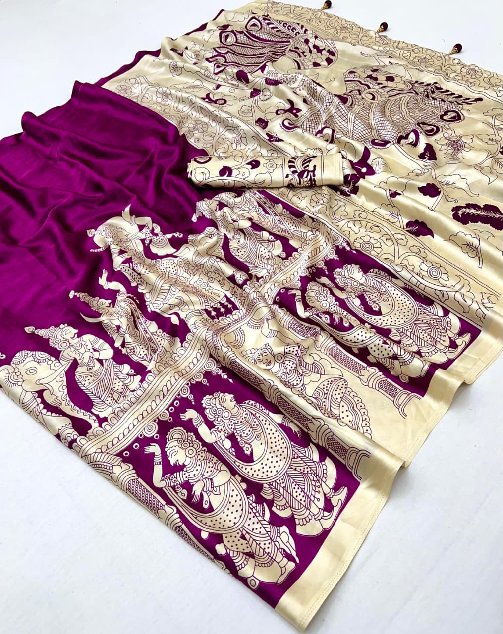 Purple & Beige Crepe Silk Ready To Wear/Easy Saree