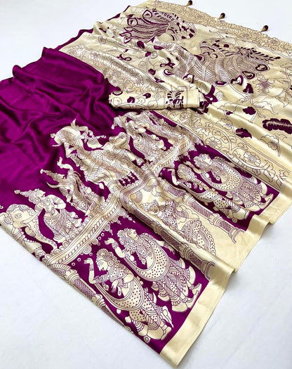 Purple & Beige Crepe Silk Ready To Wear/Easy Saree