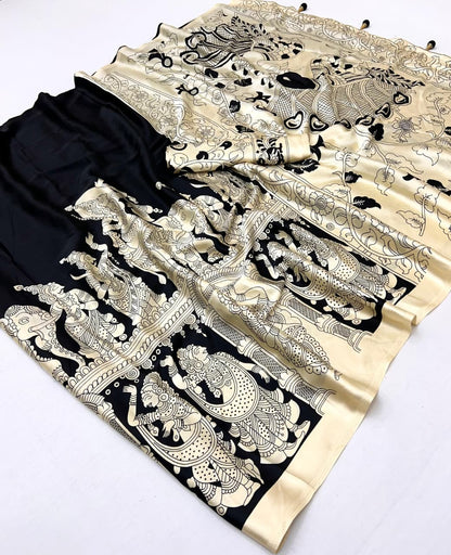 Black & Beige Crepe Silk Ready To Wear/Easy Saree