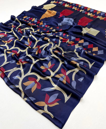 Blue Crepe Silk Ready To Wear/Easy Saree