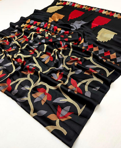 Black Crepe Silk Ready To Wear/Easy Saree