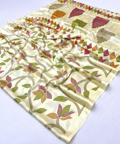 Off-White Crepe Silk Ready To Wear/Easy Saree
