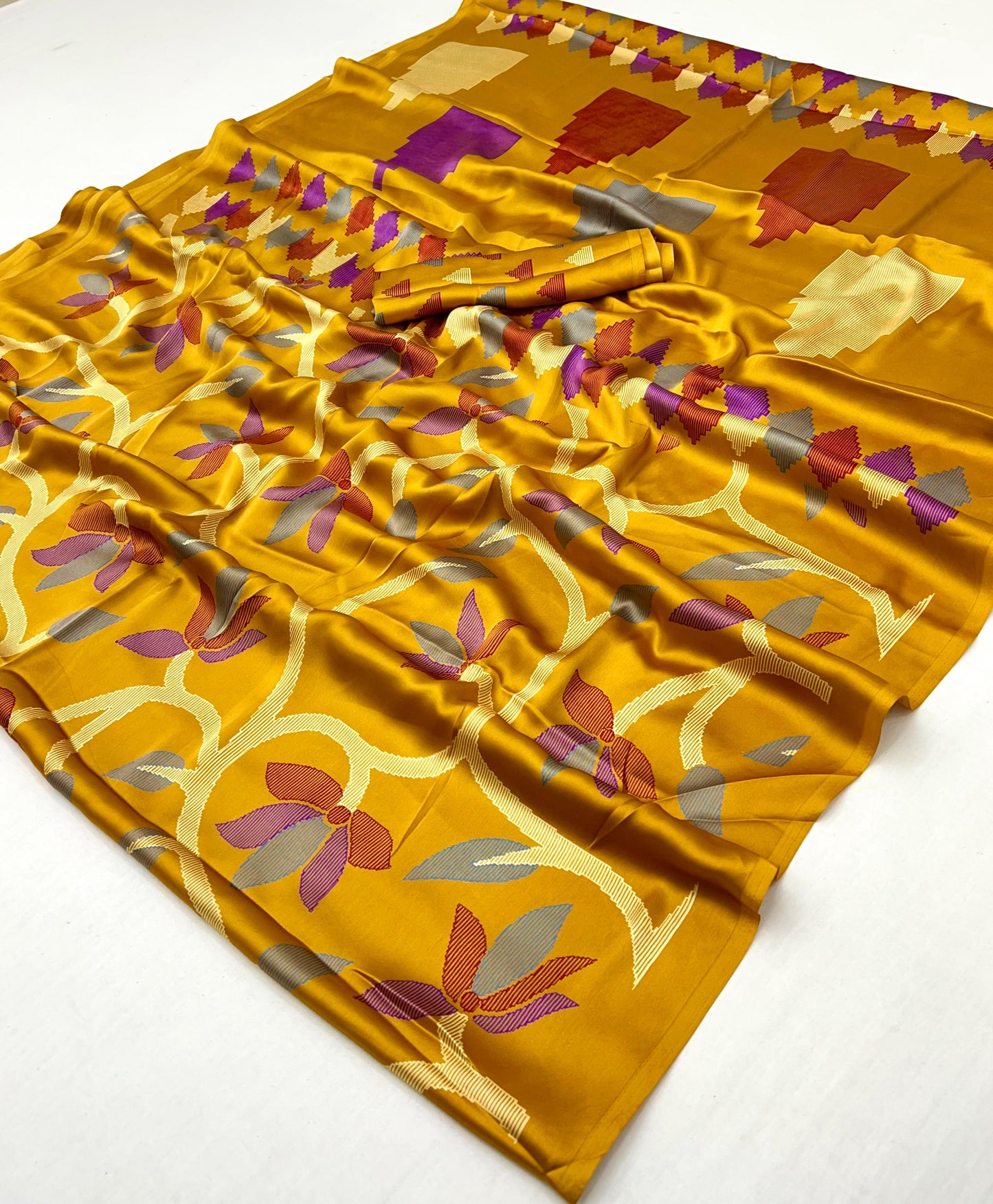 Mustard Crepe Silk Ready To Wear/Easy Saree