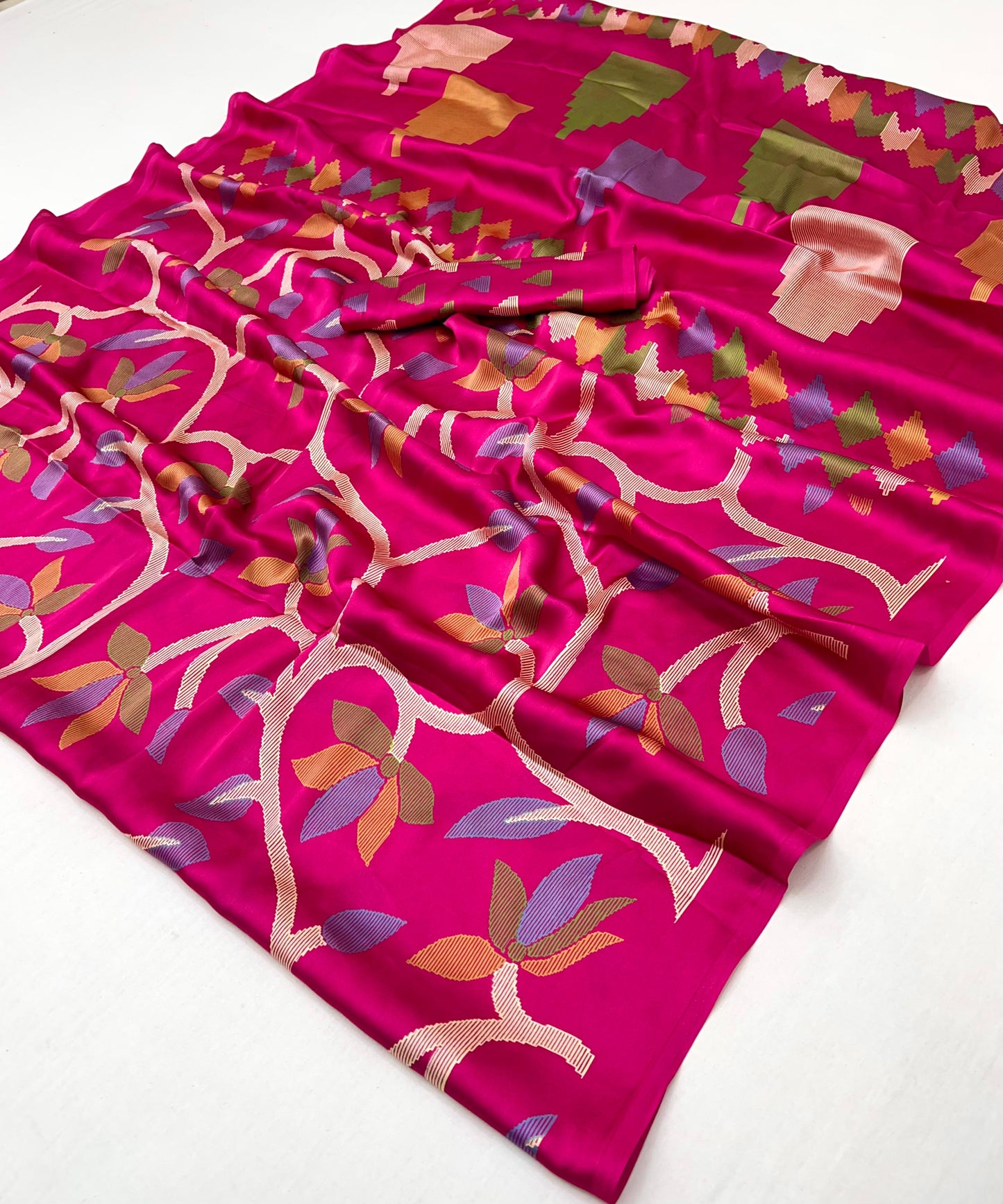 Pink Crepe Silk Ready To Wear/Easy Saree