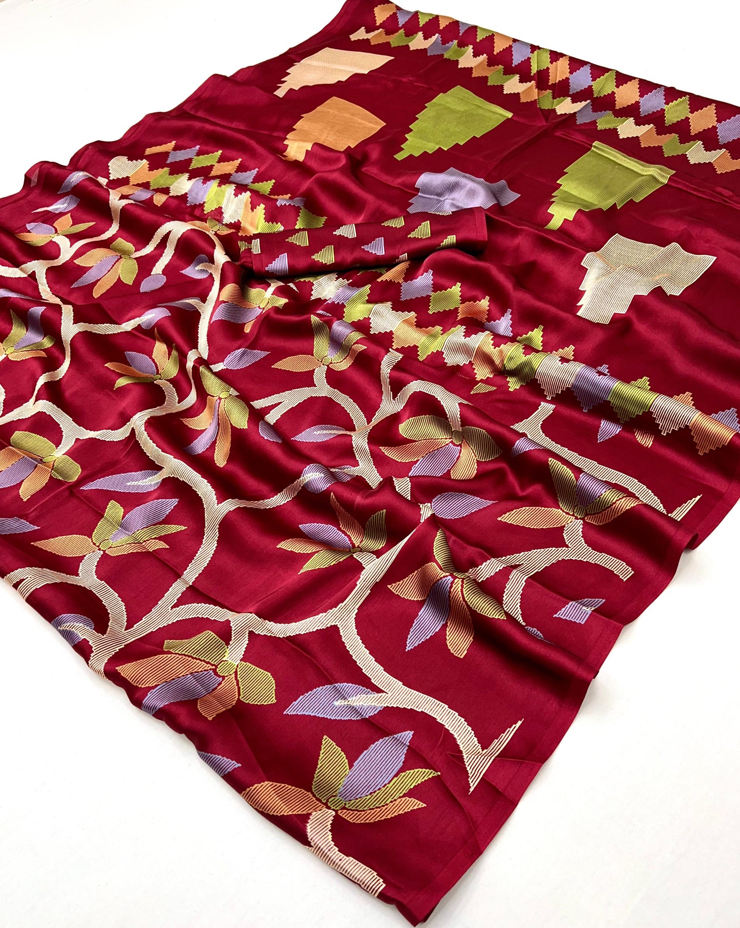 Maroon Crepe Silk Ready To Wear/Easy Saree