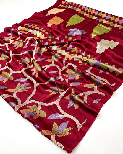 Maroon Crepe Silk Ready To Wear/Easy Saree