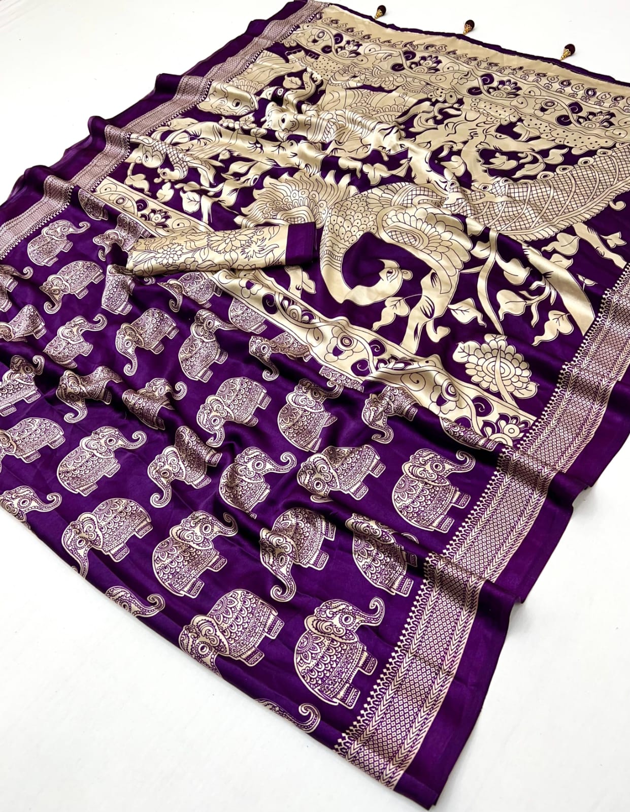 Purple & Beige Crepe Silk Ready To Wear/Easy Saree