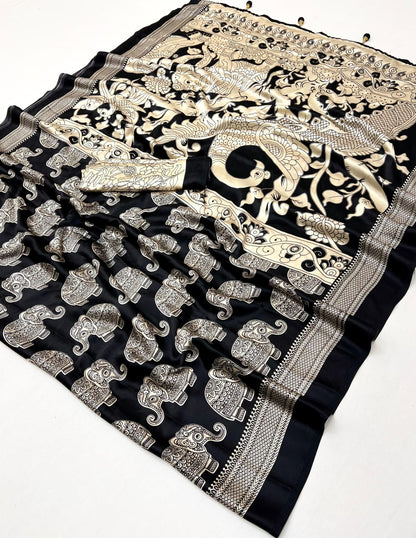 Black & Beige Crepe Silk Ready To Wear/Easy Saree