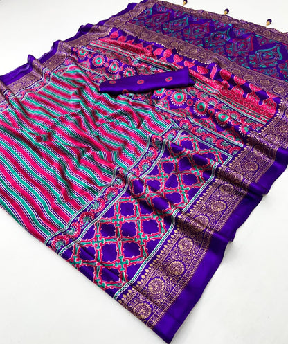 Purple Stripe Crepe Silk Ready To Wear/Easy Saree
