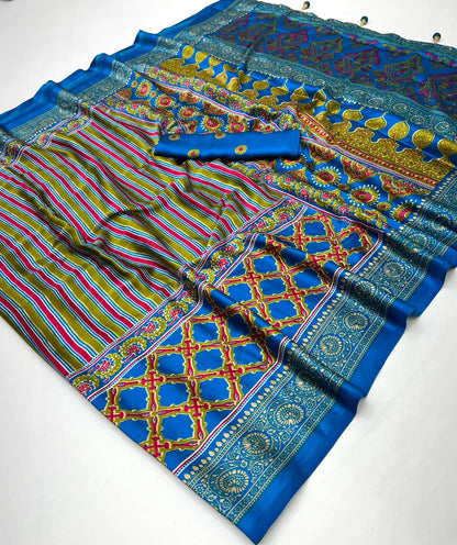 Teal Stripe Crepe Silk Ready To Wear/Easy Saree