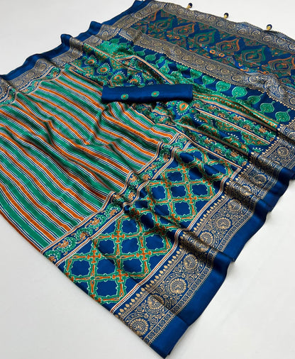 Dark Blue Stripe Crepe Silk Ready To Wear/Easy Saree