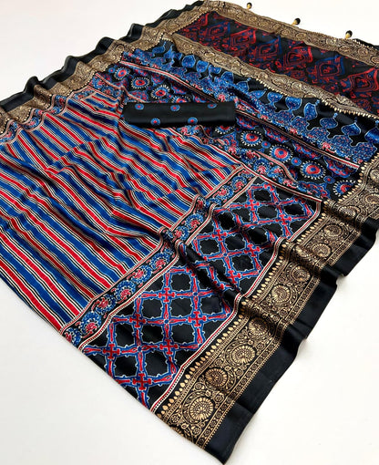 Black Stripe Crepe Silk Ready To Wear/Easy Saree
