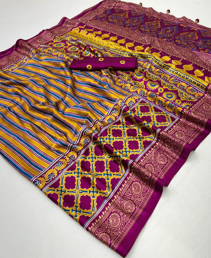 Magenta Stripe Crepe Silk Ready To Wear/Easy Saree