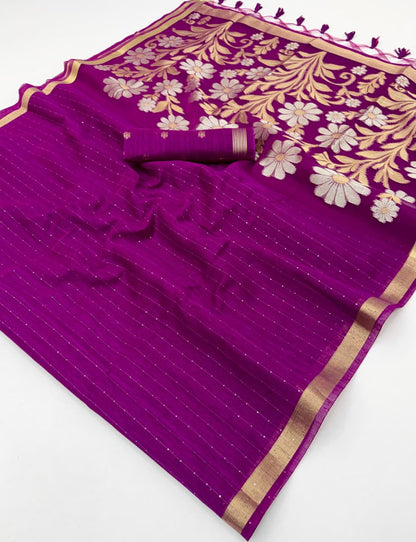 Purple Munga Silk Ready To Wear/Easy Saree