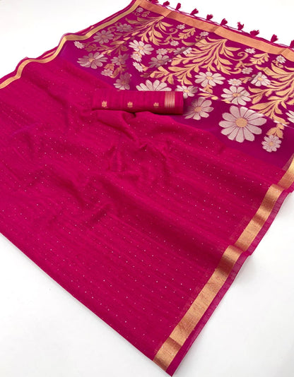 Magenta Munga Silk Ready To Wear/Easy Saree