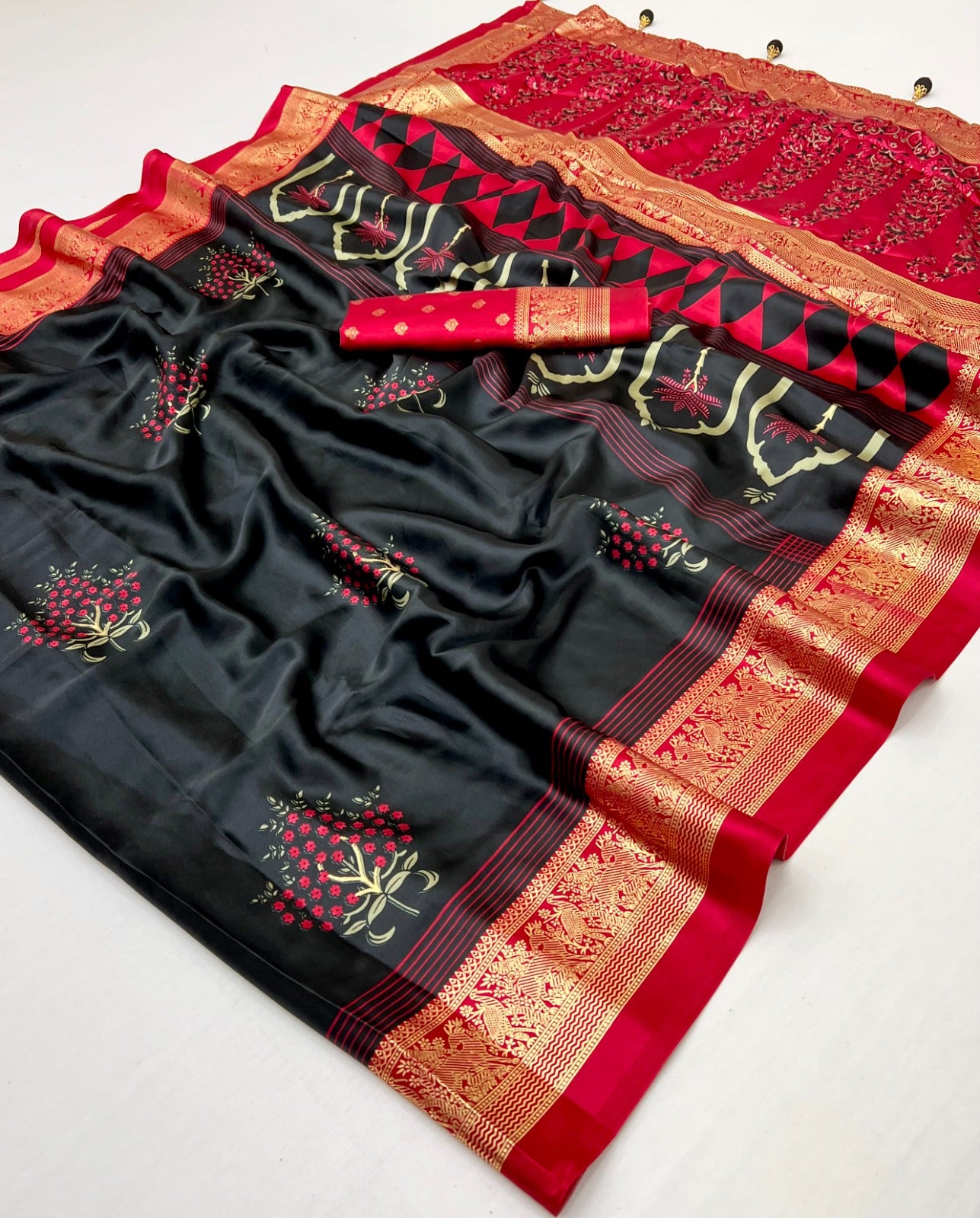 Black Crepe Silk Ready To Wear/Easy Saree