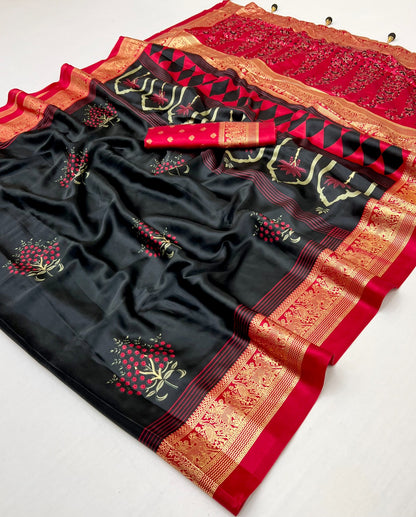 Black Crepe Silk Ready To Wear/Easy Saree