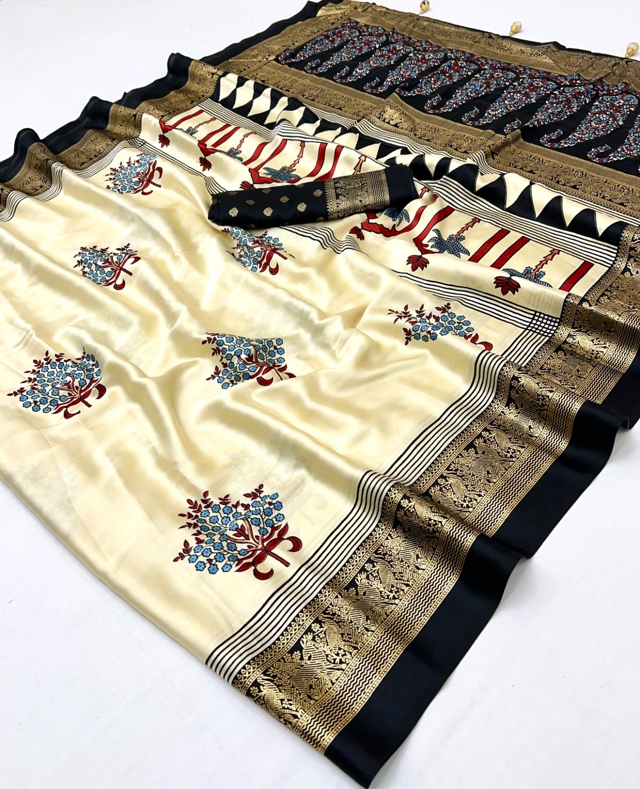 Ivory Crepe Silk Ready To Wear/Easy Saree