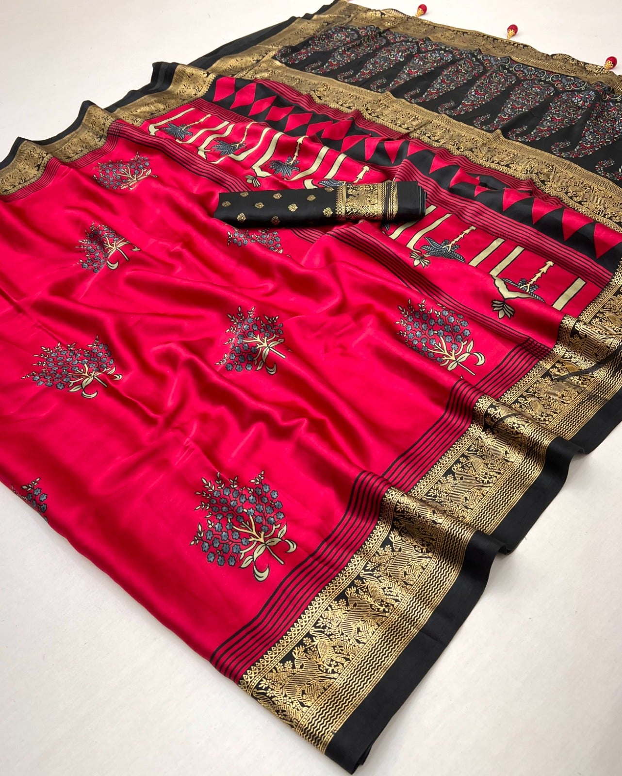 Fuchsia Red Crepe Silk Ready To Wear/Easy Saree
