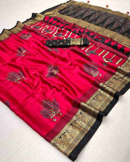 Fuchsia Red Crepe Silk Ready To Wear/Easy Saree