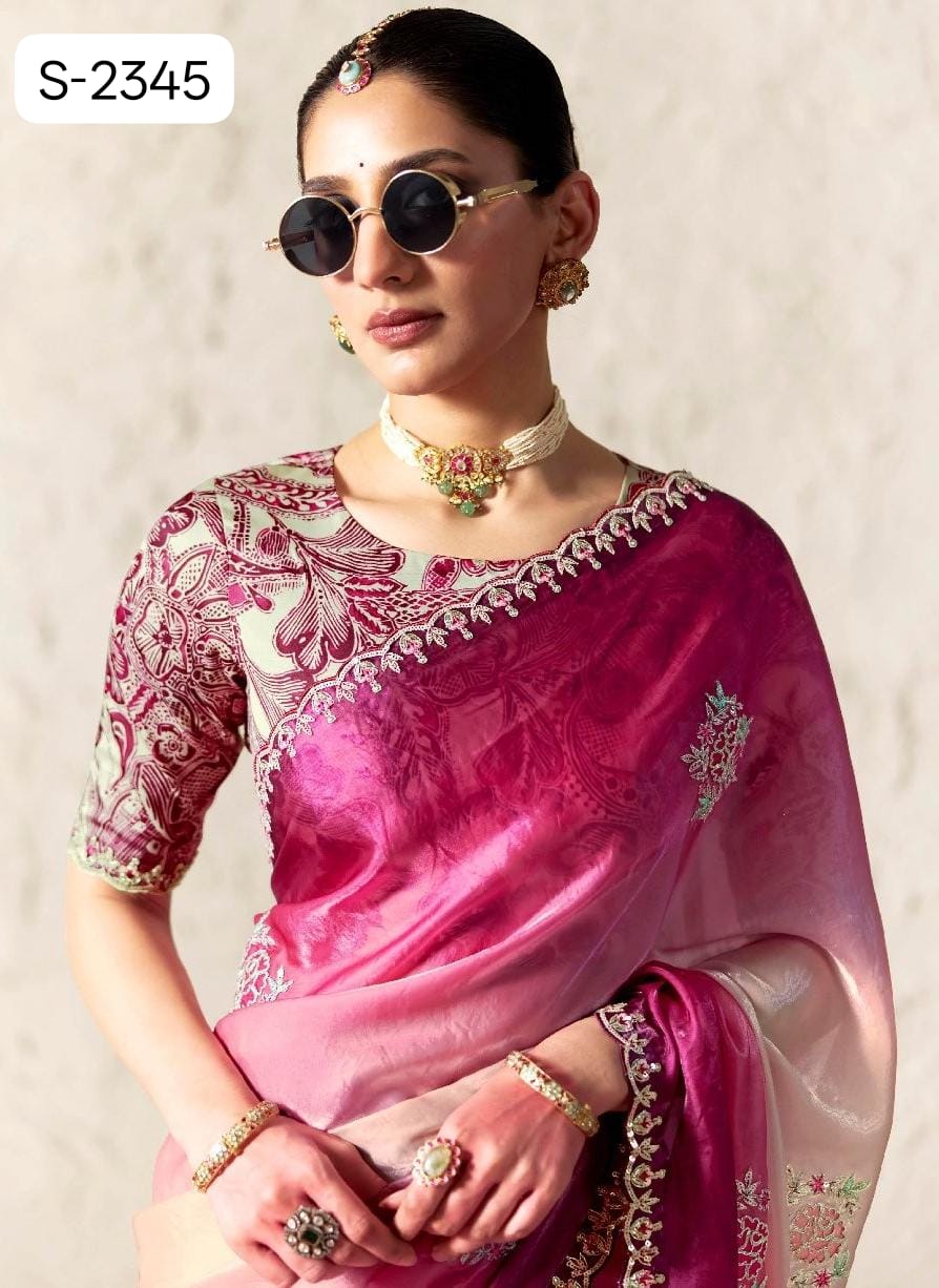 Pink Fancy Tissue Silk Ready to wear/Easy Saree - Panaash Saree