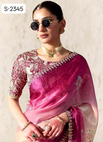 Pink Fancy Tissue Silk Ready to wear/Easy Saree - Panaash Saree