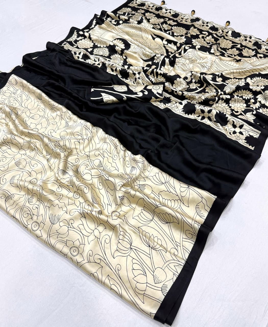 Black Crepe Silk Ready To Wear/Easy Saree