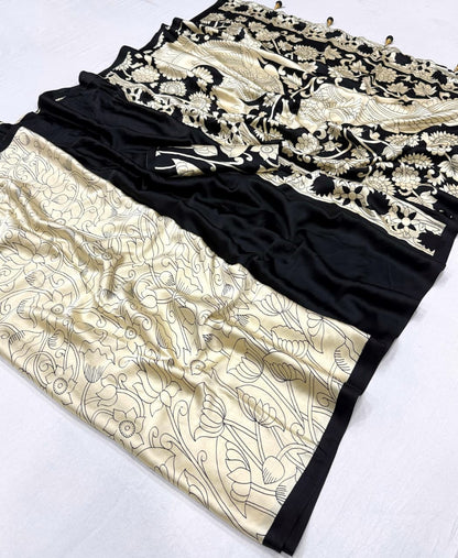 Black Crepe Silk Ready To Wear/Easy Saree