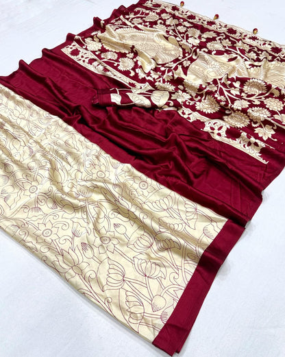 Wine Red Crepe Silk Ready To Wear/Easy Saree