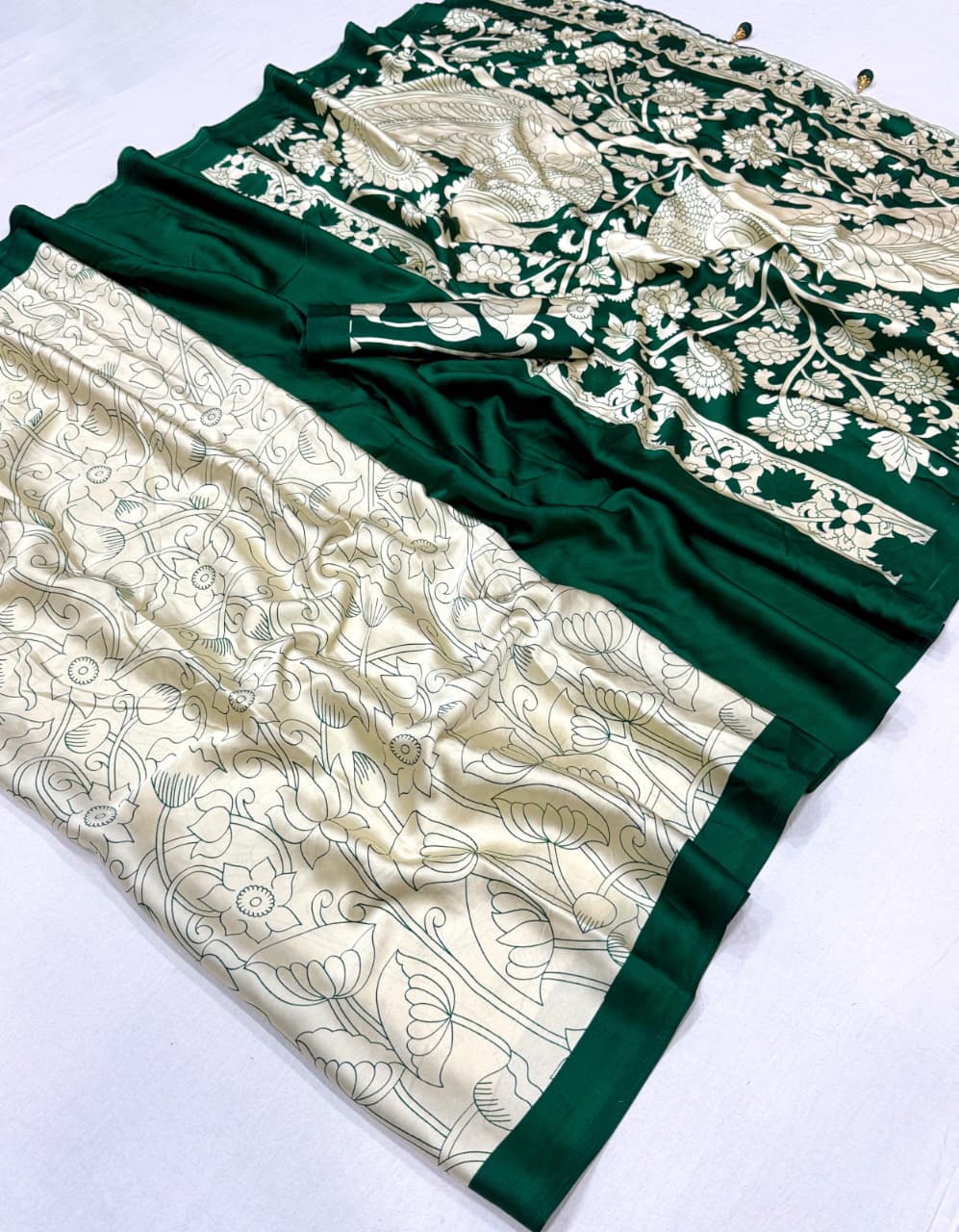 Emerald Green Crepe Silk Ready To Wear/Easy Saree